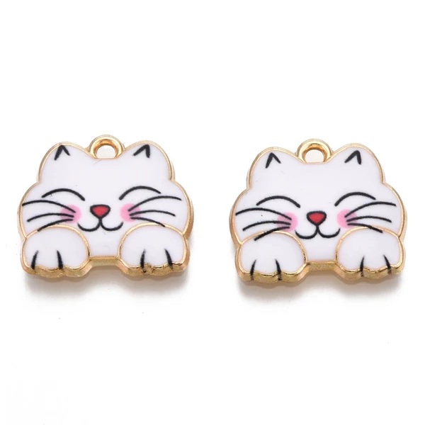 Színes zománcozott fehér cica fityegő/ 2db