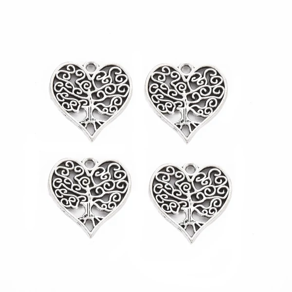 Antikolt ezüst színű életfa szív fityegő/4db