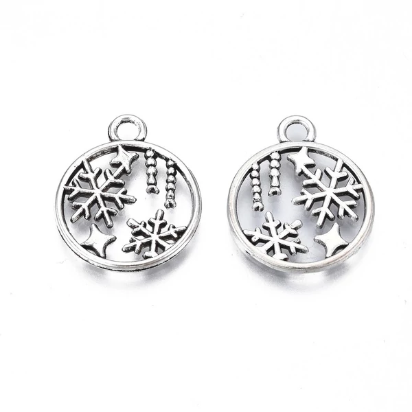 Antikolt ezüst színű hópihe fityegő (19x16mm)/2db