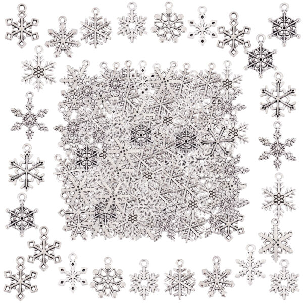 Antikolt ezüst színű hópihe fityegő csomag (120db)