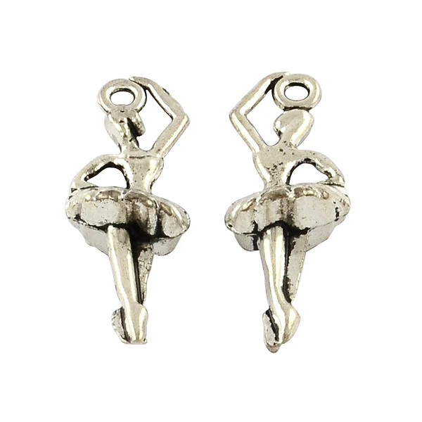 Antikolt ezüst színű balerina fityegő /2db