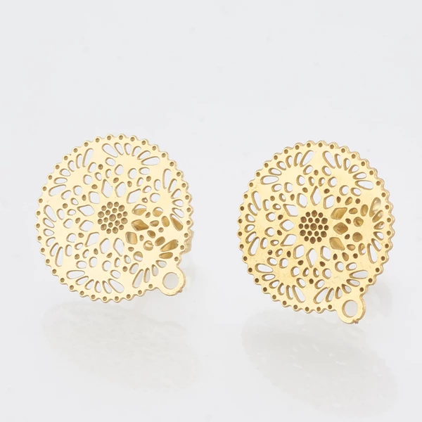 Arany színű nemesacél, bedugós, tovább építhető fülbevalóalap (16,5x15mm)