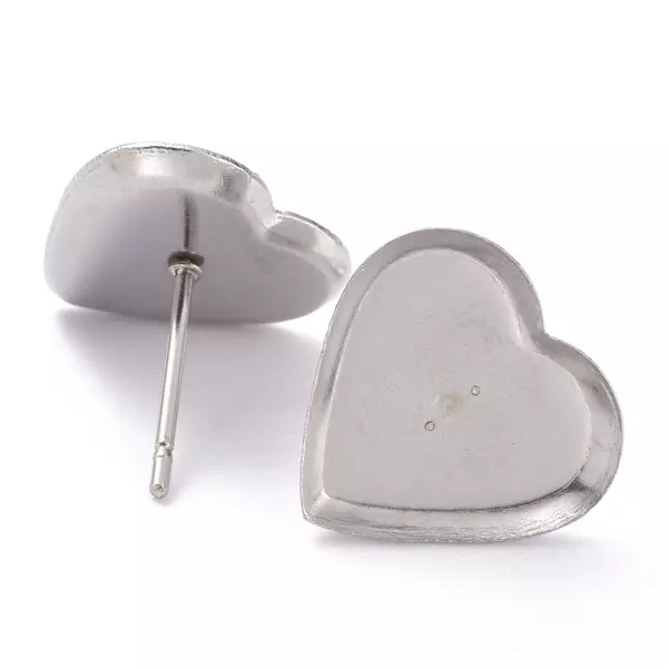 Nemesacél szív alakú bedugós fülbevaló alap (12x11mm)