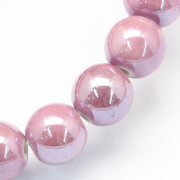 Rózsaszín porcelán, kerámia gyöngy (11mm) /10db