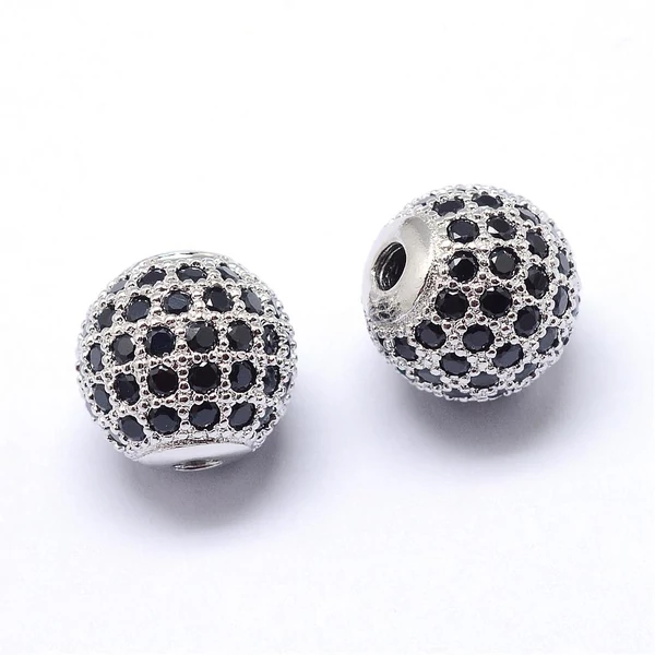 Fekete strasszal díszített ezüst színű cirkónia gyöngy (8mm)