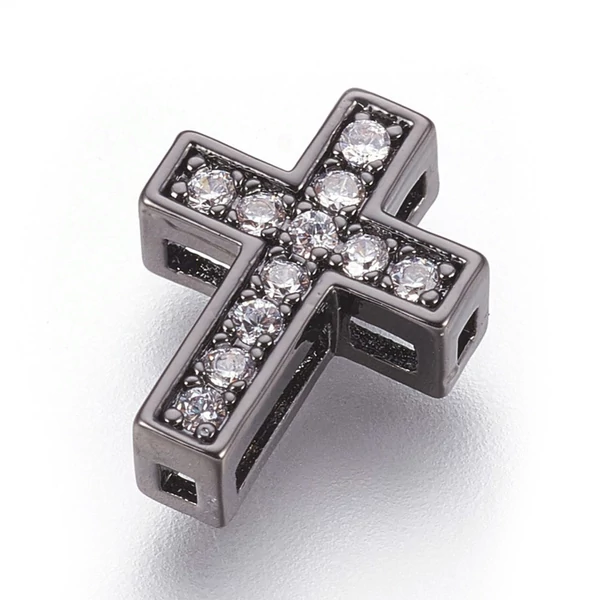 Fekete színű kereszt cirkónia strasszos köztes (13x10mm)