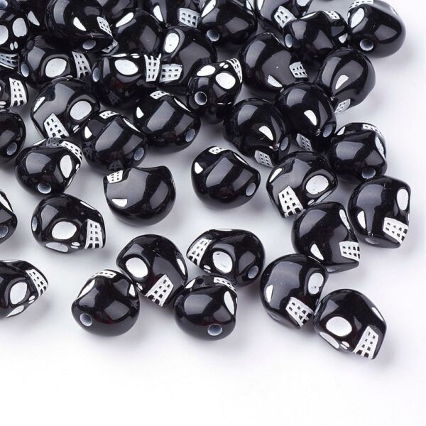 10db Fekete színű Koponya alakú akril gyöngy (13x10x2mm)