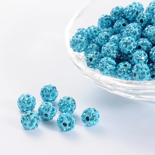 Strasszal díszített aquamarine gyöngy (8mm)