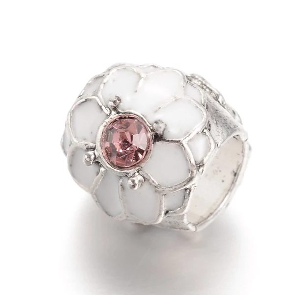 Zománcozott rózsaszín-ezüst fémgyöngy (8x9x11mm)