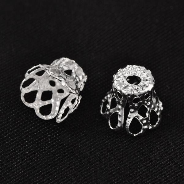 10db Ezüst színű csúcsos gyöngykupak (8,5x6,5mm)