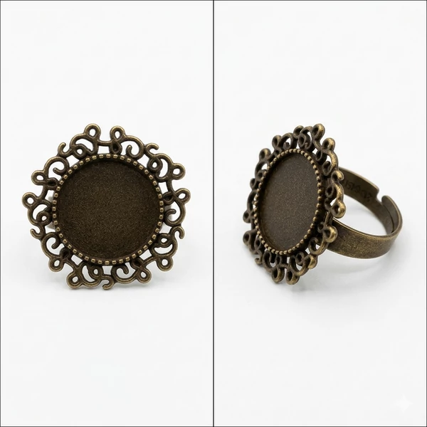 Antikolt bronz színű díszes szélű gyűrűalap (14mm)