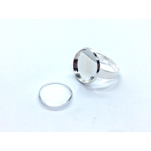 Ezüst színű gyűrűalap (20mm) hozzátartozó üveglencsével