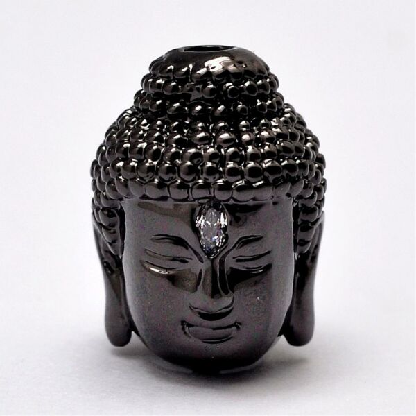 Buddha fej gunmetál színű cirkónia gyöngy (14x10mm)
