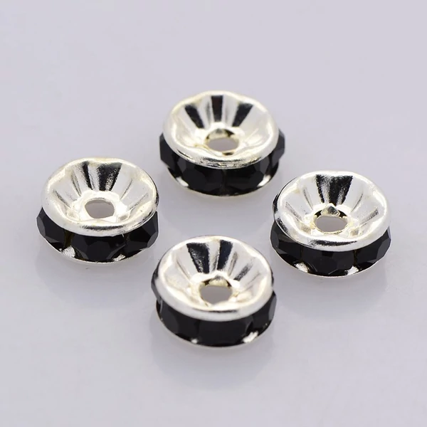 10db ezüst színű fekete strasszos köztes (6x3mm)