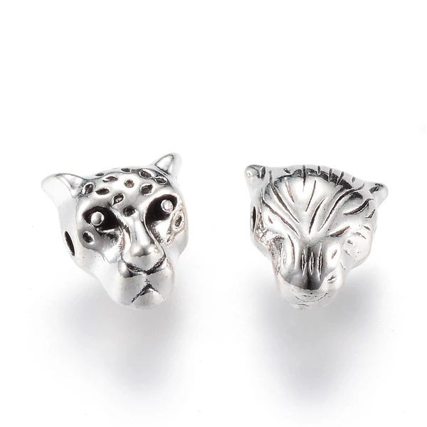 Antikolt ezüst színű leopárd fej alakú gyöngy (10x9x7mm)