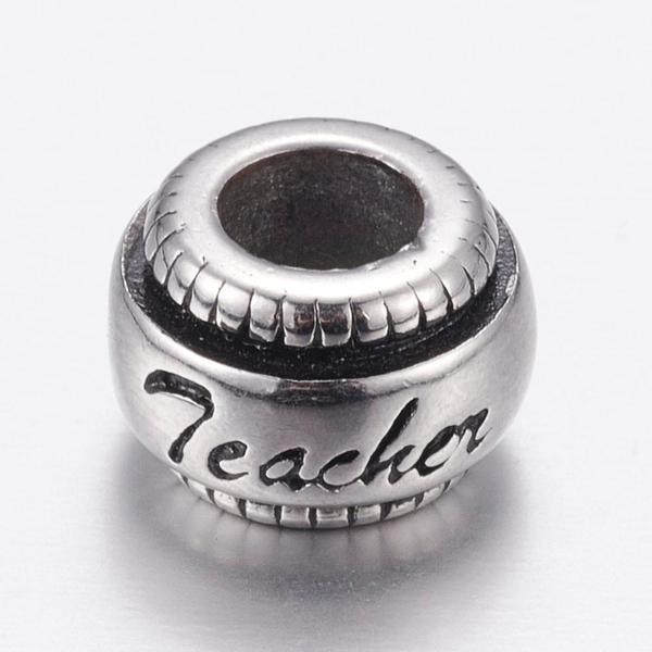 Nemesacél tanár felíratú köztes gyöngy (11x7mm)