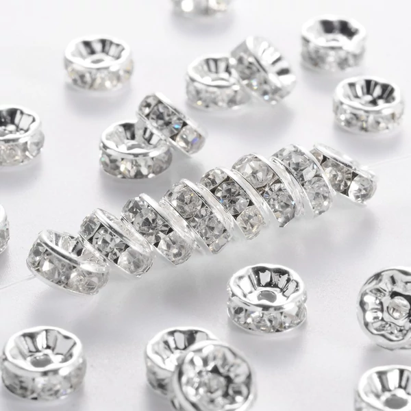 10db ezüst színű strasszos köztes (6x3mm)