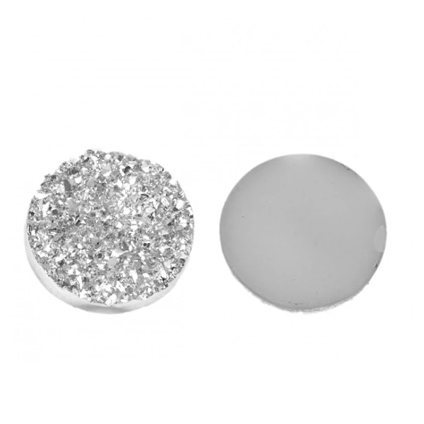 Ezüst csillámos műgyanta kabochon (18mm) /2db