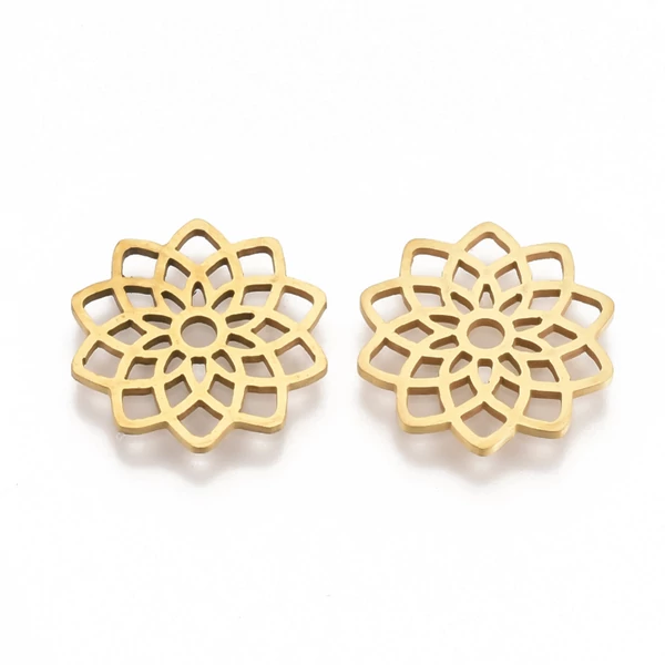 Nemesacél arany virág kapcsolóelem (16x12mm)