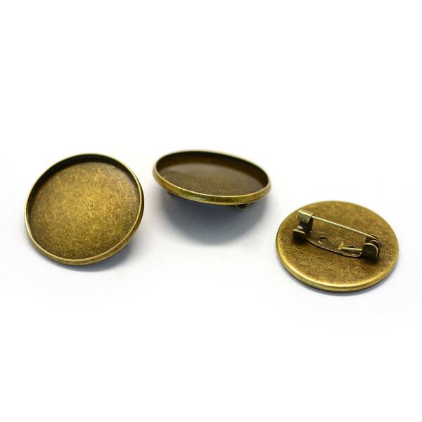 Antikolt bronz színű sima kitűzőalap (25mm)