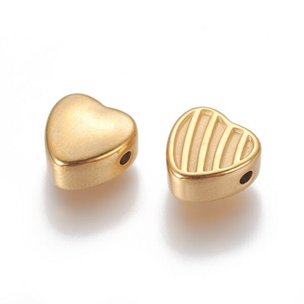 Arany nemesacél szív gyöngy (10,5x10,5x5,5mm)