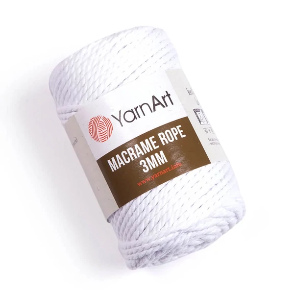 Yarnart Makramé Rope kifésülhető fehér (751) színű zsinór (3mm)