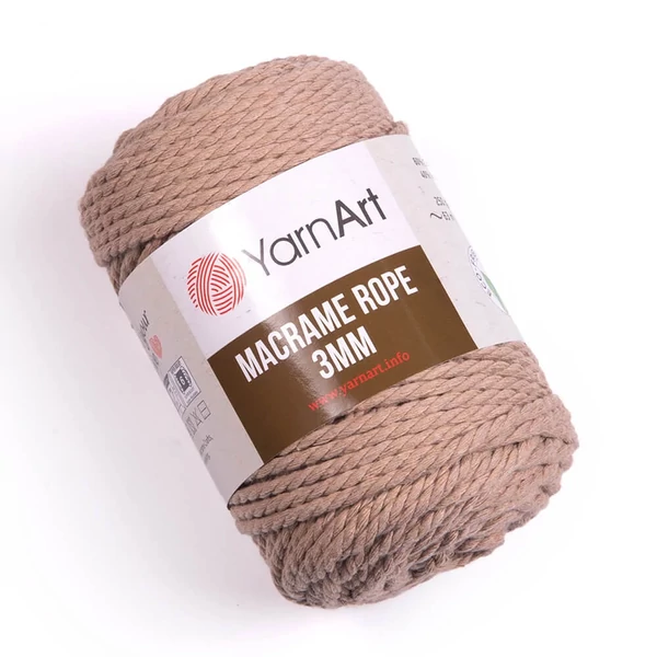 Yarnart Makramé Rope kifésülhető világos barna (768) színű zsinór (3mm)