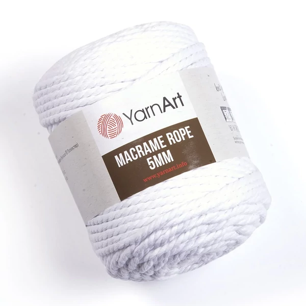 Yarnart Makramé Rope kifésülhető fehér (751) színű zsinór (5mm)