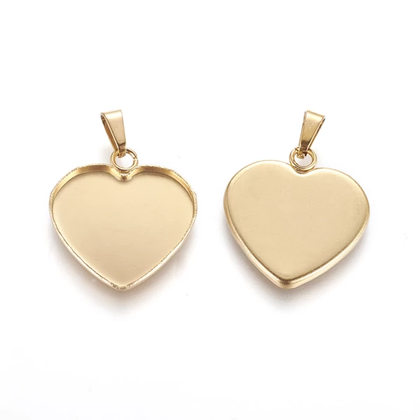 Nemesacél arany színű szív medálalap medáltartóval (19x16,5mm)