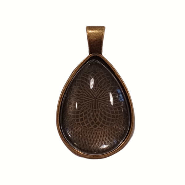 Antikolt bronz színű sima csepp medál (18x25mm) hozzátartozó üveglencsével