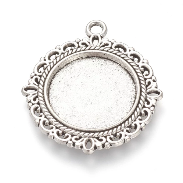 Antikolt ezüst színű díszes medálalap (20mm) (hagyományos)