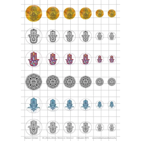 Hamsa-2 Üveglencsés ékszerpapír több méret 6 féle minta A5