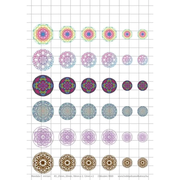 Mandala-1 Üveglencsés ékszerpapír több méret 6 féle minta A5