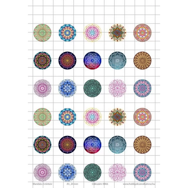 Mandala-2 Üveglencsés ékszerpapír 20mm 15 féle minta A5