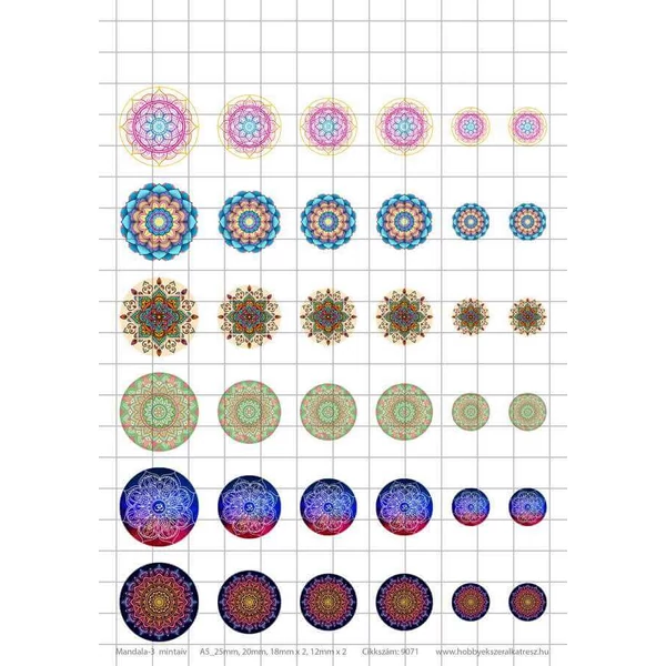 Mandala-3 Üveglencsés ékszerpapír több méret 6 féle minta A5