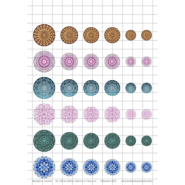Mandala-4 Üveglencsés ékszerpapír több méret 6 féle minta A5