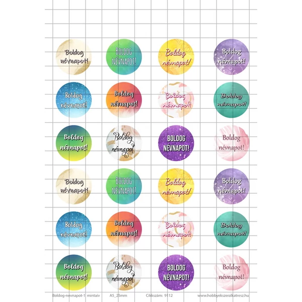 Boldog Névnapot Üveglencsés ékszerpapír 25mm 12 féle minta A5