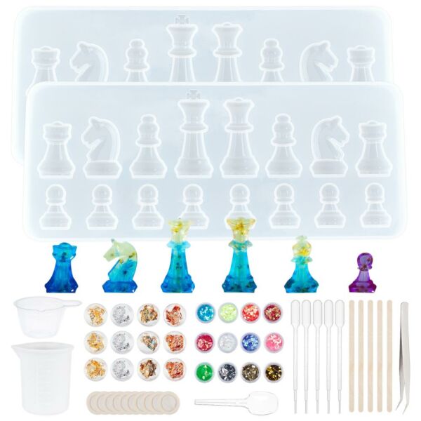 Szilikon sakk figura öntőforma készlet műgyanta öntéshez díszítőelemekkel