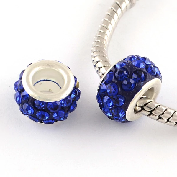 Strasszos sötét kék nagy lyukú gyöngy (11x7mm)