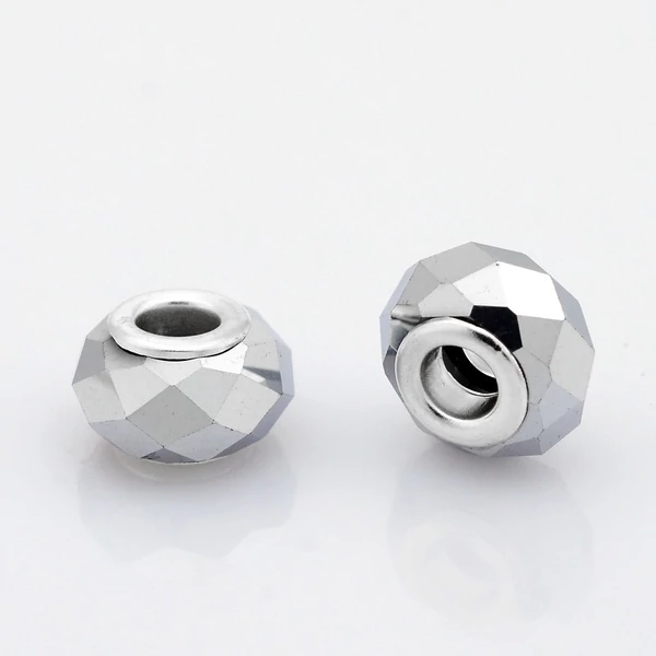 Ezüst színű nagy lyukú gyöngy (14x9mm)