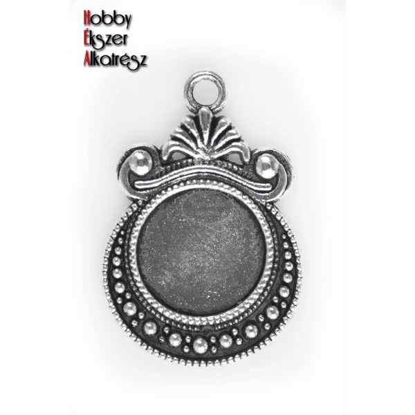 Antikolt ezüst színű díszes medálalap (12mm)/20db