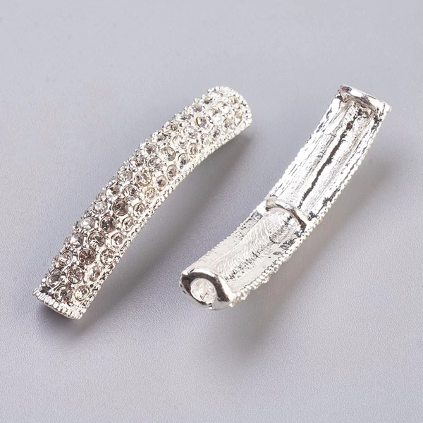 Strasszal díszített cső alakú gyöngy (43x7mm)