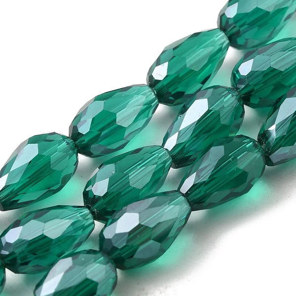 10db Zöld színű csiszolt üveggyöngy (15x10mm)