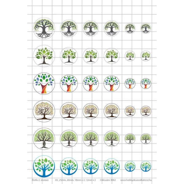 Eletfa-2 Üveglencsés ékszerpapír több méret 6 féle minta A5