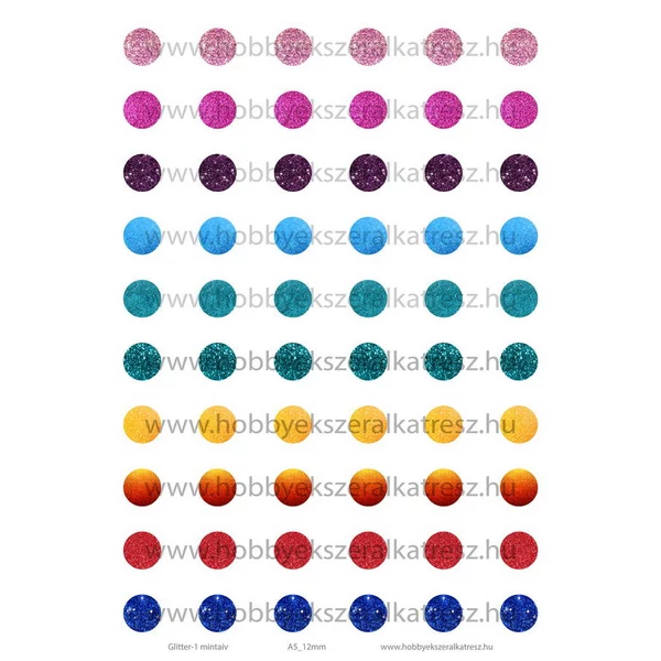 Glitter-1 Üveglencsés ékszerpapír 12mm 10 féle minta A5