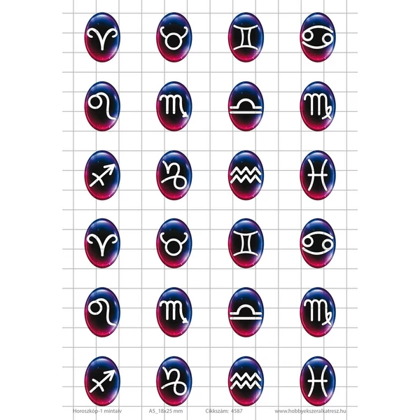 Horoszkóp-1 Üveglencsés ékszerpapír 18x25mm 12 féle minta A5
