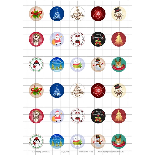 Karácsony-2 Üveglencsés ékszerpapír 20mm 15 féle minta A5