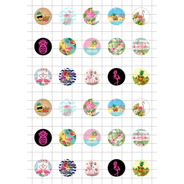 Summer-1 Üveglencsés ékszerpapír 20mm 15 féle minta A5