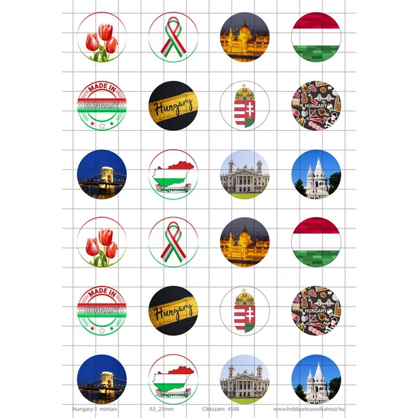 Hungary-1 Üveglencsés ékszerpapír 25mm 12 féle minta A5