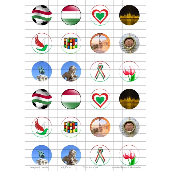Hungary-2 Üveglencsés ékszerpapír 25mm 12 féle minta A5